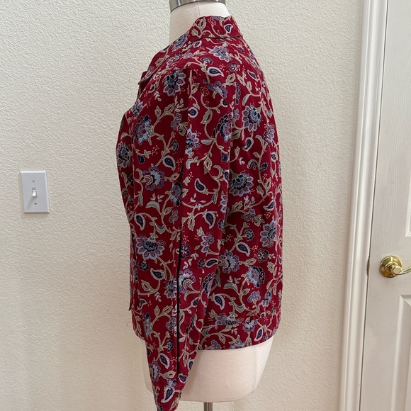 Haymaker XL, dark red, blue, green, tan floral pattern denim jacket - Picture 9 of 15